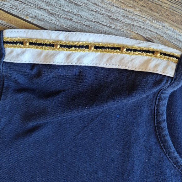 ST. JOHN SPORT Marie Gray Gold Embroidered Emblem Shoulder Detail T-Shirt Blue - Picture 7 of 11